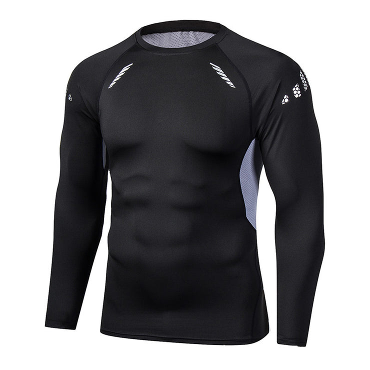 Men's Sports Fitness Tights Running Sweat-wicking Training Wear Plus Velvet Thickened Men's Long-sleeved T-shirt